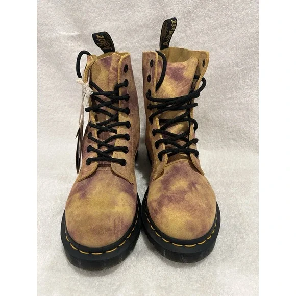 Dr Martens Womens 1460 Pascal Tie Dye Leather Lace Up Boots Size 7 NEW Camo Tan - Picture 4 of 14